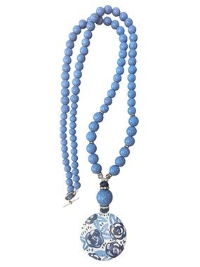 Pendant Statement Necklace - Spa Blue Hand Painted Pendant Lightweight Boutique